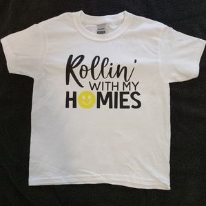 Rollin' with my homies smiley face kids unisex short sleeve shirt size xs